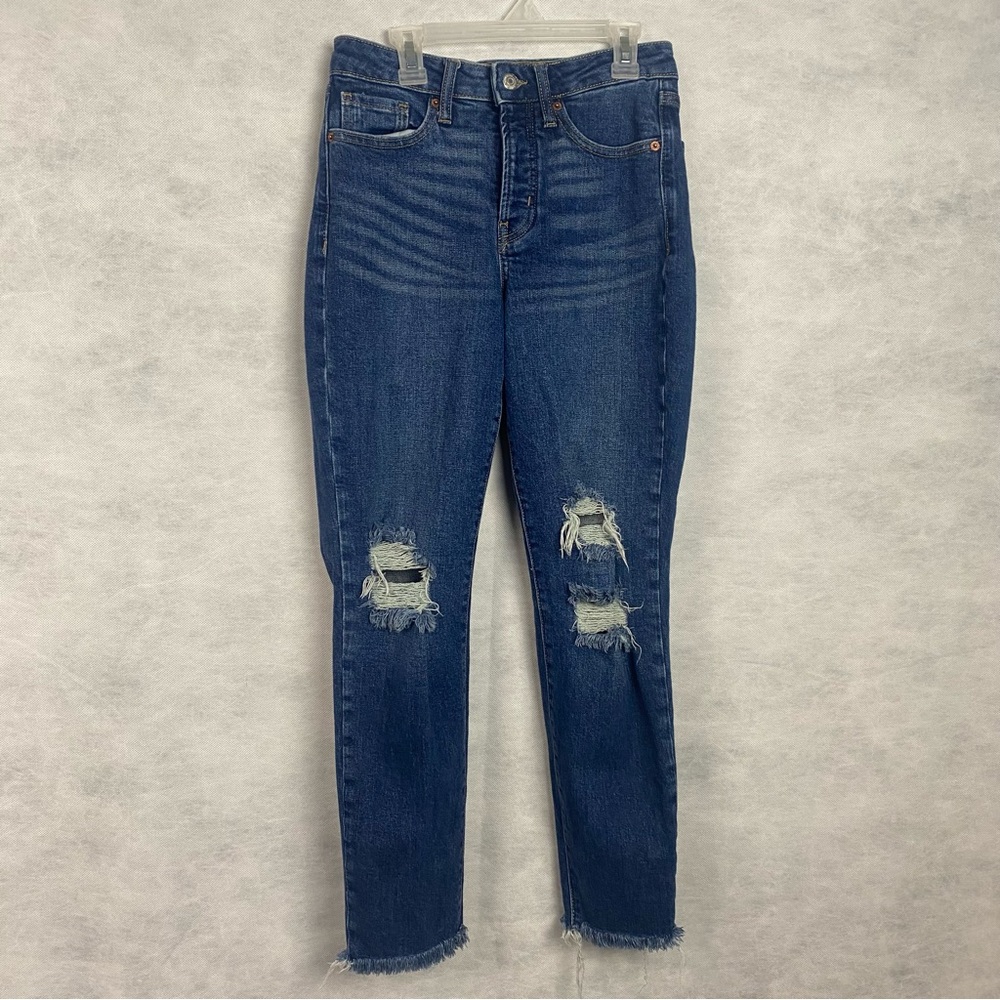 Old Navy Jeans Sz 0 High Rise OG Straight Secret Smooth Pockets Blue Distressed